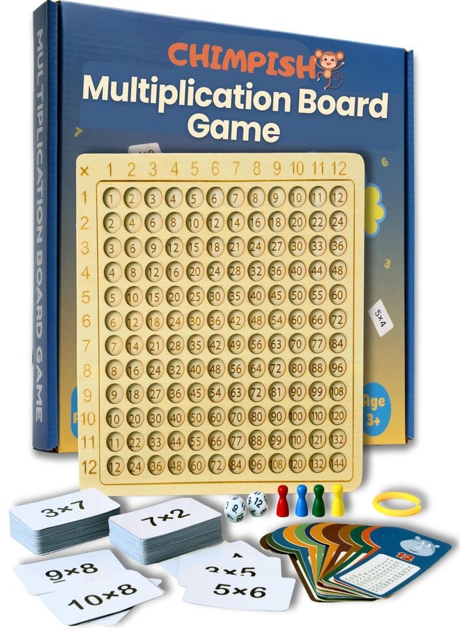 Chimpish Multiplication Games, 12x12 Wooden Montessori Multiplication Board Game, Larger Size Times Table, Montessori Math Learning Materials, Educational Toy for Toddlers, Preschool Gifts for Kids - Image 1